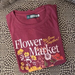 Girl Dangerous Size Medium Corton Burgundy Graphic Tee with Floral Design